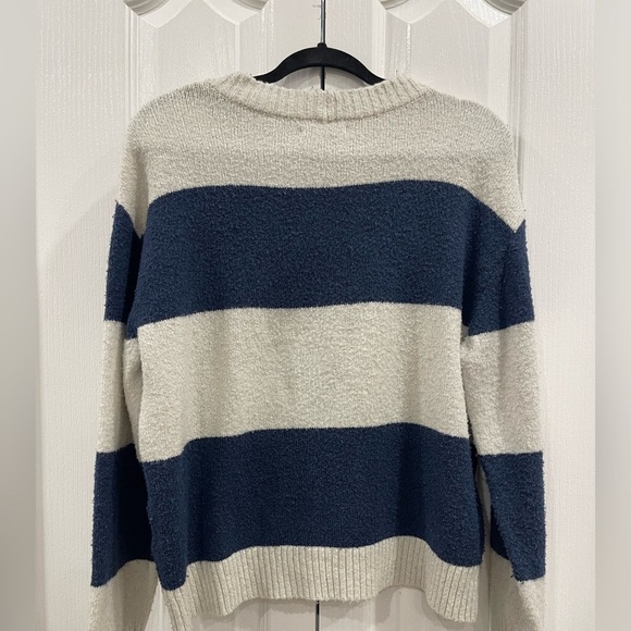 Striped Blue and White Women's Sweater - Picture 2 of 4